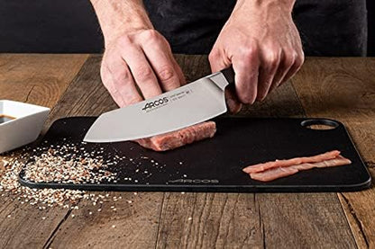 Arcos Forged Rocking Santoku Knife 7 Inch Stainless Steel. Japanese Sharp Kitchen Knife for Fish, Meat and Vegetables. Ergonomic Polyoxymethylene Handle and 190mm Blade. Series Manhattan. Color Black