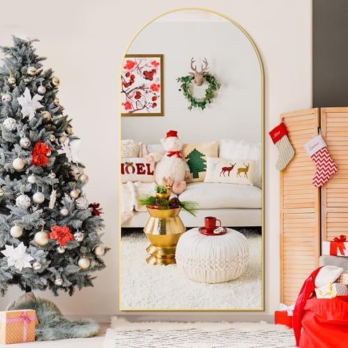 Arched Full Length Mirror, 75"x35" Standing Body Mirror for Wall, Gold