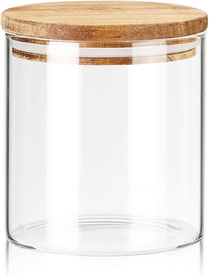 Labina Glass Storage Container Airtight Food Jars Kitchen Canister with Wood Lids, 20 Oz Wide Mouth Pantry Organization Glass Jar for Flour, Sugar, Cookie, Spagetti, Nuts and Candy