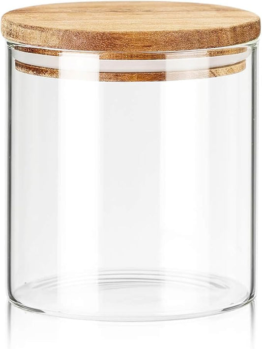 Labina Glass Storage Container Airtight Food Jars Kitchen Canister with Wood Lids, 20 Oz Wide Mouth Pantry Organization Glass Jar for Flour, Sugar, Cookie, Spagetti, Nuts and Candy