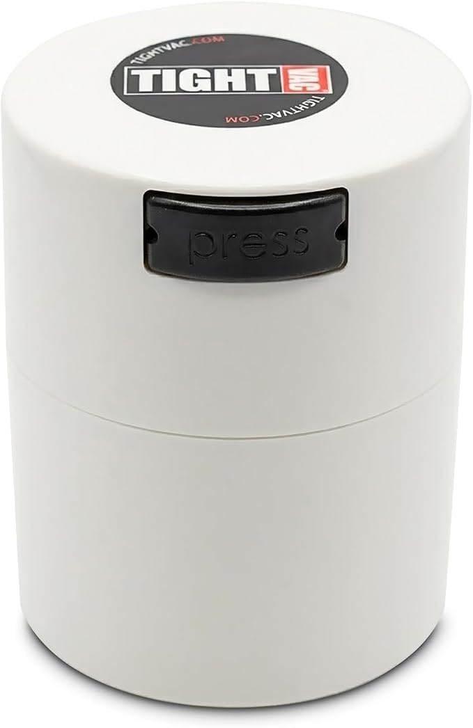 Tightvac - Premium Airtight Herb Storage Container - Holds ½ oz to 3 ounces - Keep Your Herbs and Dry Goods Fresh and Flavorful. White