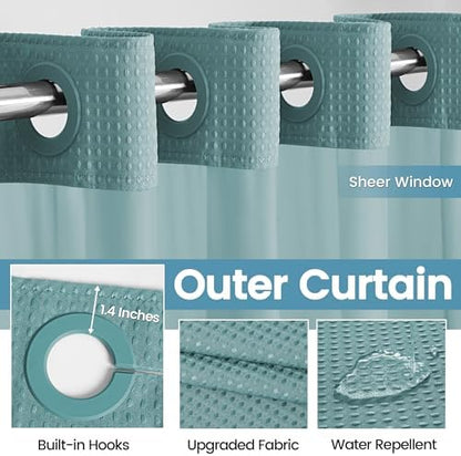 EUTXL Heavyweight No Hook Shower Curtain with Liner, Teal,71x86