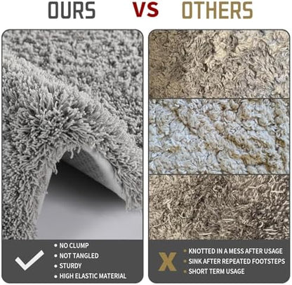 Yimobra U Shaped Toilet Bath Rug, Fluffy Plush, Super Shaggy Soft Non Slip, Water Absorbent Microfiber Bath Mat, Dries Quickly, Machine Washable Thick Bathroom Rugs, 20"x 24", Pure Gray