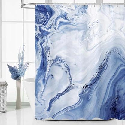 Navy Blue Marble Fabric Shower Curtain, Abstract Watercolor, 72 x 84