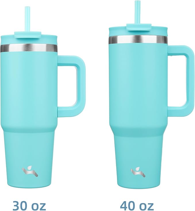 Konokyo 30 oz Tumbler with Handle and 2 Straws,2 in 1 Lid Insulated Water Bottle Stainless Steel Travel Coffee Mug,Turquoise