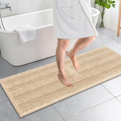 OLANLY Thick Bathroom Runner Rugs 59x20, Chenille Long Bath Rugs, Beige