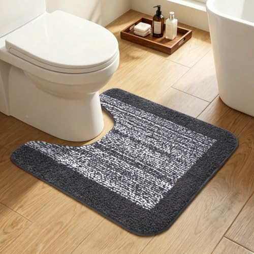 Toilet Rug U-Shaped 24x19 Washable Non Slip, Soft Bath Mat Dark Grey