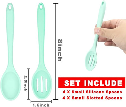 ELANE 8 Pcs Silicone Cooking Spoons Set,Mixing Spoons for Cooking Spoons for Nonstick Cookware Silicone Serving Spoons,Mixing Spoons for Cooking (Green)