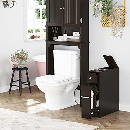 Spirich Small Bathroom Storage Cabinet with Toilet Paper Holder, Espresso