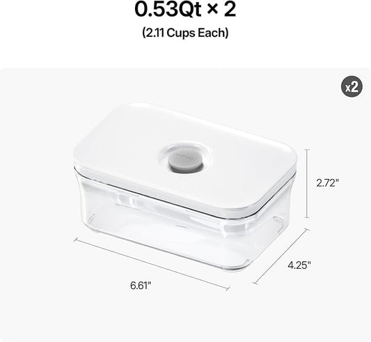 VAKUEN Premium Airtight Food Storage Containers, Mini Rectangular 2pc/set(0.53qt), Smart One-Click Seal Lid, No Hinges, 100% Leak Proof, BPA-FREE, Dishwasher, Freezer & Microwave Safe