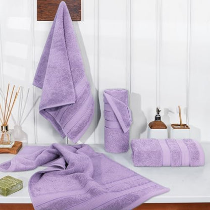 American Soft Linen Salem 100% Cotton Turkish 4 Piece Hand Towels for Bathroom, 600 GSM Soft Absorbent Quickdry Hand Face Towel Set, Lilac