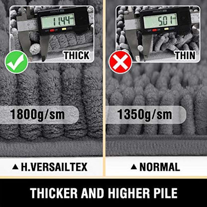 H.VERSAILTEX Luxury Chenille Bathroom Rugs - Non-Slip Bath Mats, Extra Soft Absorbent Shaggy, Washable Fast Dry 2 Piece Set (Grey, 20" x 32"/17" x 24")