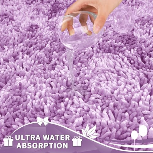 Yimobra Toilet Rugs U Shaped Washable, Extra Thick Soft Absorbent Chenille Contour Bathroom Rugs for Toilet 24x24 Inch, Quick Dry Non Slip Toilet Mat for Bath Floor, Lilac