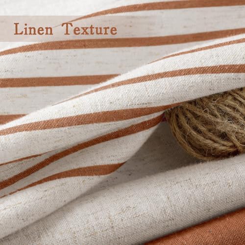 Fall Orange Boho Linen Striped Shower Curtain with Tassel 72"W X 72"L