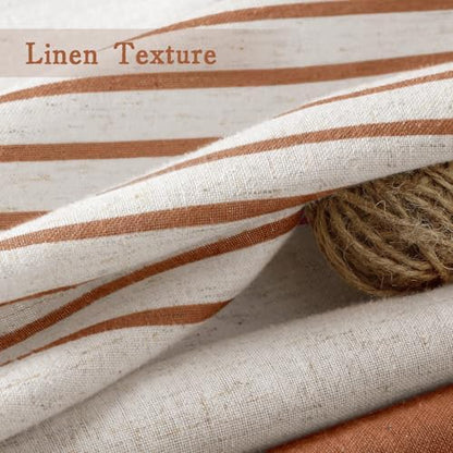 Fall Orange Boho Linen Striped Shower Curtain with Tassel 72"W X 72"L