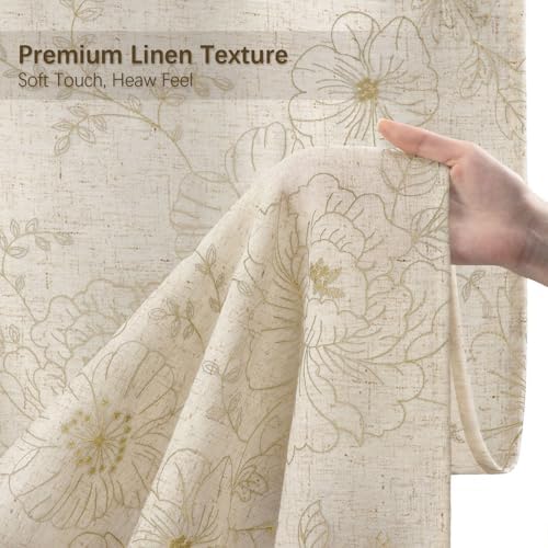 Farmhouse Floral Vintage Shower Curtain for Bathroom, Beige Embroidered