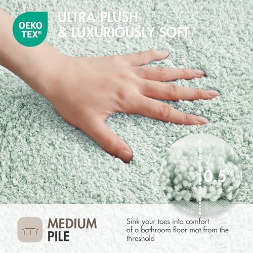Madison Park Evan 100% Cotton Bath Rug Plush Absorbent, 20" x 30", Seafoam