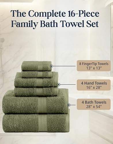 LANE LINEN Large Bath Towel Set Absorbent Quick Dry 100% Cotton - Oil Green