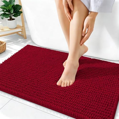 OLANLY Thick Chenille Bathroom Rugs 36x24, Soft Absorbent Bath Mat, Red