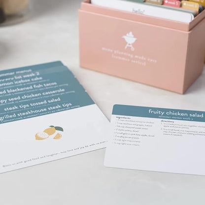 Passionate Penny Pincher Meal Planner with 72 Recipe Cards (Summer Menu) - Weekly Menu | Sturdy Box 12 Reusable Grocery Shopping Lists 5 Blank Card Protector Ideas