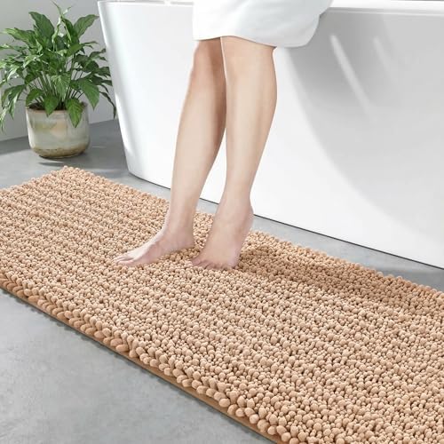 Disolla Beige Bathroom Runner Rug 24x70 Inch - Extra Long Chenille Bath Mat, Luxury Shaggy Plush Absorbent Rug, Non-Slip Large Runner for Floor and Laundry Room