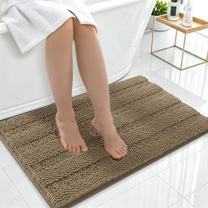 Smiry Thick Chenille Bathroom Rugs 36x24, Soft Absorbent Bath Mat, Tan