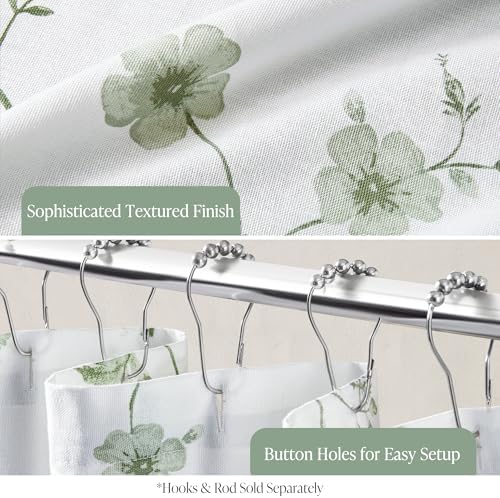 Martha Stewart 100% Cotton Floral Shower Curtain, 72 x 72, Sage Green