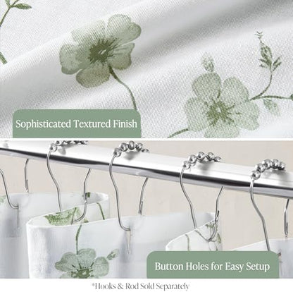 Martha Stewart 100% Cotton Floral Shower Curtain, 72 x 72, Sage Green