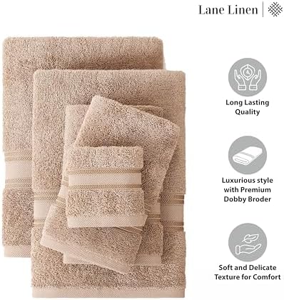 LANE LINEN Large Bath Towel Set Absorbent Quick Dry 100% Cotton - Taupe