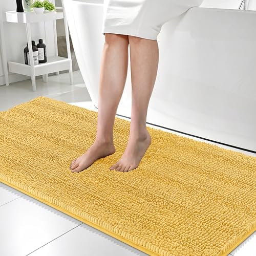 OLANLY Thick Bathroom Runner Rugs 59x24, Chenille Long Bath Rugs, Yellow
