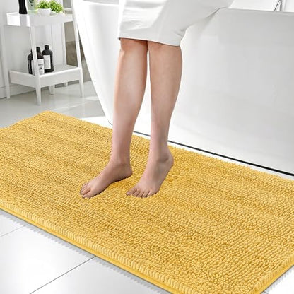 OLANLY Thick Bathroom Runner Rugs 59x24, Chenille Long Bath Rugs, Yellow