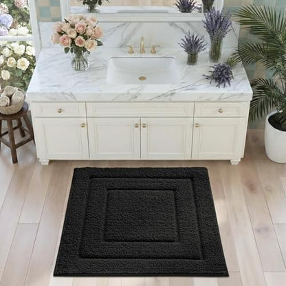 DEXI Square Bathroom Rug 26x26, Non-Slip and Absorbent Bath Mat, Black