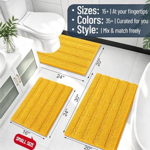 Smiry Thick Chenille Bathroom Rugs 36x24, Absorbent Bath Mat, Golden Yellow