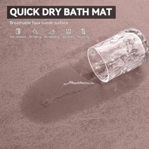 MontVoo -Bath Mat Rug-Rubber Backing Non Slip Quick Dry Absorbent Thin Bathroom Rugs Fit Under Door-Faux Suede Surface Bathroom Floor Mats-Shower Rug for in Front of Bathtub Shower Dusty Rose 17x27.5