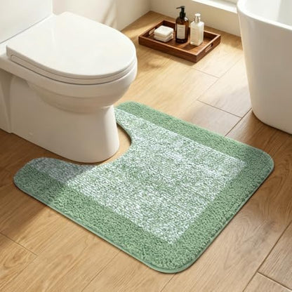 Toilet Rug U-Shaped 24x19 Washable Non Slip, Soft Absorbent Bath Mat Green