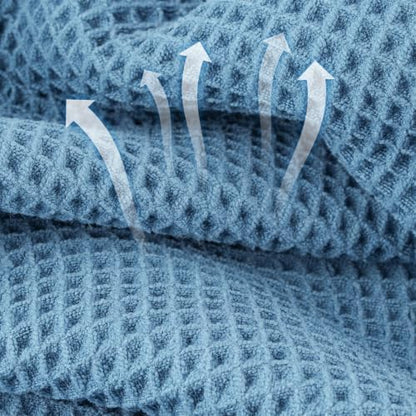 Microfiber Waffle Bath Towels, 4 Pieces, Soft, Absorbent, Fast Drying, Lint Free 430 GSM (27''x55''/68.58 cm x139.7 cm) (Gray+Blue)