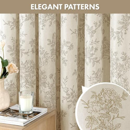 Extra Long Beige Floral Shower Curtain W72*L84 Inches Long