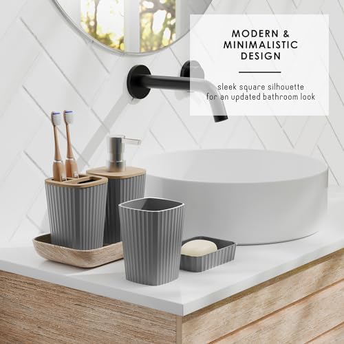 Clara Clark Bathroom Set - Grey Bathroom Accessories Set, 6PC Bathroom Accessory Set, Bathroom Sets with Toilet Brush, Trash Can & Soap Dispenser