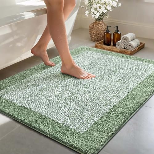 48x32 Large Bathroom Rugs Non Slip Washable, Soft Absorbent Bath Mat Green