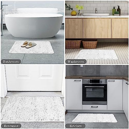 Yeaban Chenille White Bathroom Rug 17"x24", Non-Slip Rubber Backing