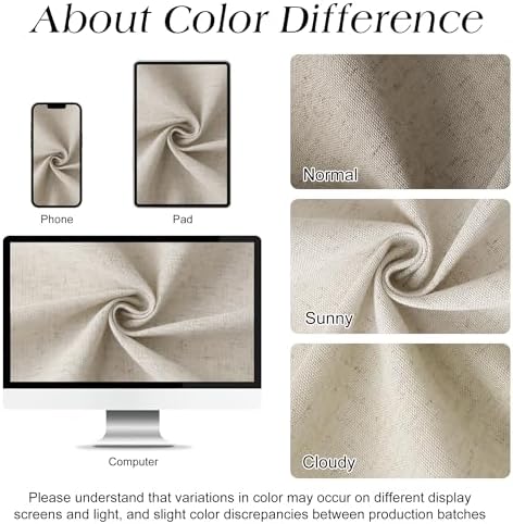 Naturoom Linen Shower Curtain 96 Inch Long for Bathroom Light Tan 1 Panel