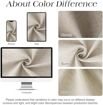 Naturoom Linen Shower Curtain 96 Inch Long for Bathroom Light Tan 1 Panel