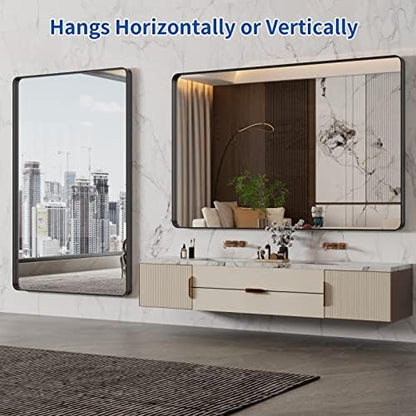 WEER Black Bathroom Vanity Mirror 55X36 Inch