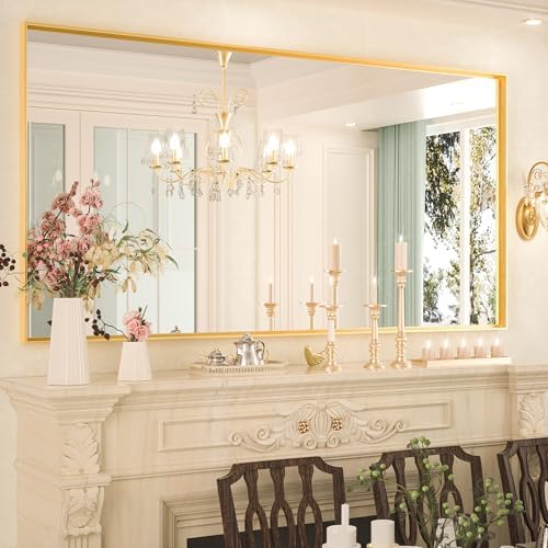 Keonjinn 72x36 Inch Gold Bathroom Mirror for Over Sink, HD Tempered Glass
