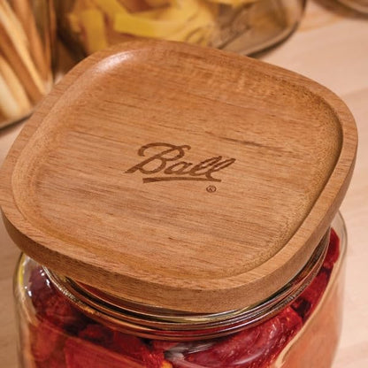 Ball Stack & Store Glass Mason Jars with Wooden Lid, Used for Pantry, Cookies, Flour, Cereal, Rice, Sugar, Tea, Coffee Beans, Spices, Square, 4-Cup (Pack of 2)
