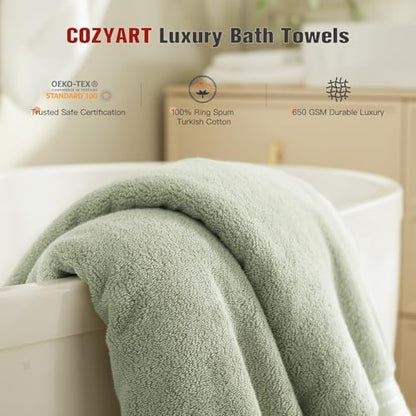 COZYART Luxury Bath Towel Set 6 Pcs, Sage Green 100% Turkish Cotton 650 GSM