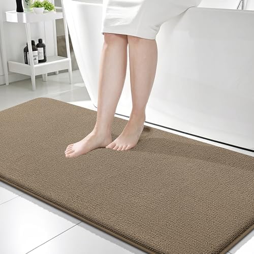 OLANLY Memory Foam Bathroom Runner Rug 59x24, Absorbent Long Bath Mat, Tan