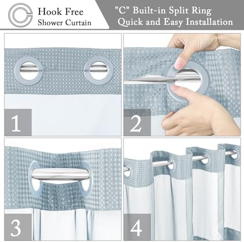 Gibelle No Hook Cloth Fog Blue Shower Curtain with Liner, 36x74