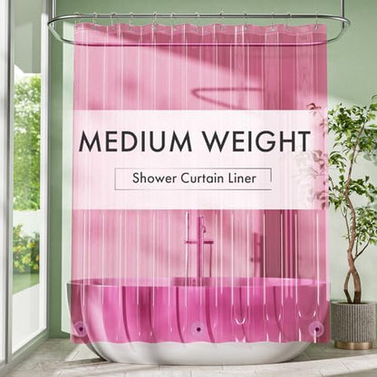 Amazer Shower Curtain Liner 72x72, Plastic Shower Liner PEVA Medium Weight Inside Shower Curtains for Bathroom with Rustproof Grommets, Clear Pink