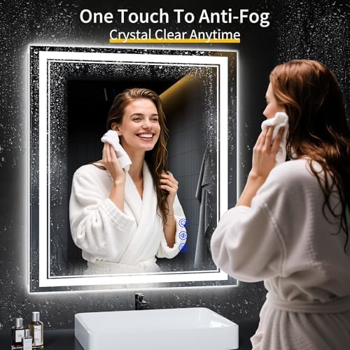 36"x32" LED Bathroom Mirror with Lights,Anti-Fog,3 Color Modes